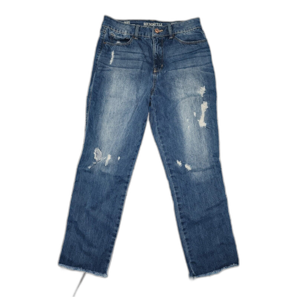 Sound Style Women's Hope High Rise Crop Jeans Raw Hem Button Size 6